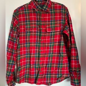 Flannel shirt button down red in color